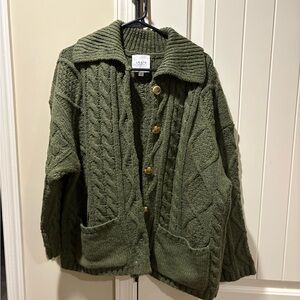 Chloe Cable Knit Cardigan / Dark Green